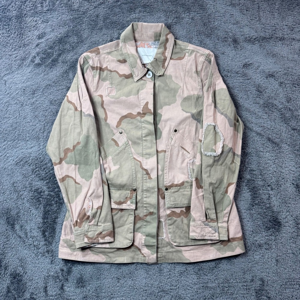 Anthropologie‎ Pink Camo Utility Jacket Distressed Field Coat Womens Medium NWT